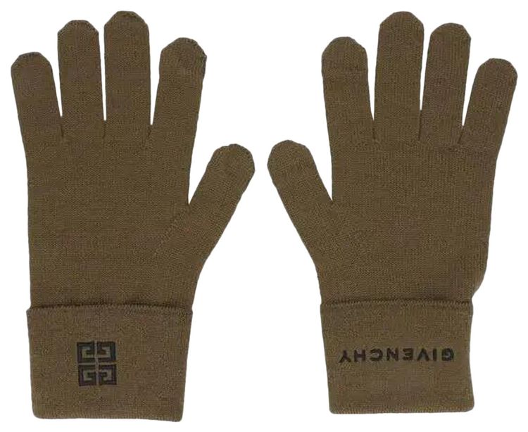 Givenchy Embroidered Logo Gloves BlackKhaki