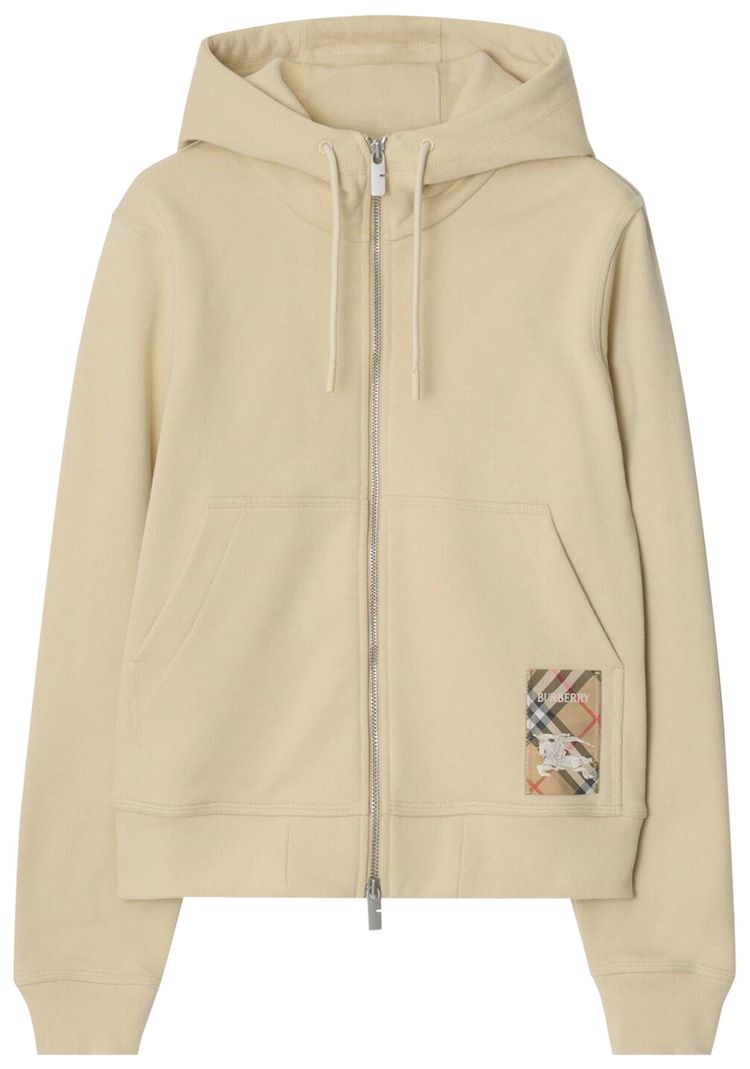 Burberry Check Label Zip Through Hoodie Nutmeg