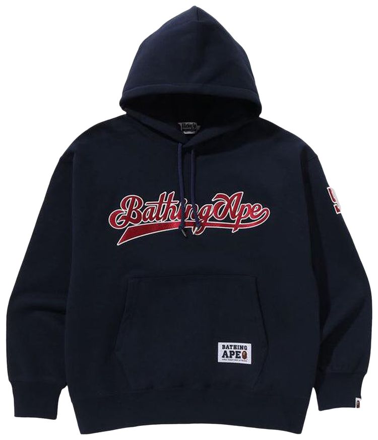 BAPE Baseball Logo Relaxed Fit Pullover Hoodie Navy