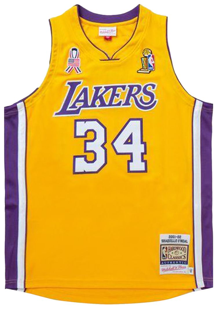 Mitchell  Ness NBA Authentic Los Angeles Lakers 2001 Shaquille ONeal Jersey Light Gold