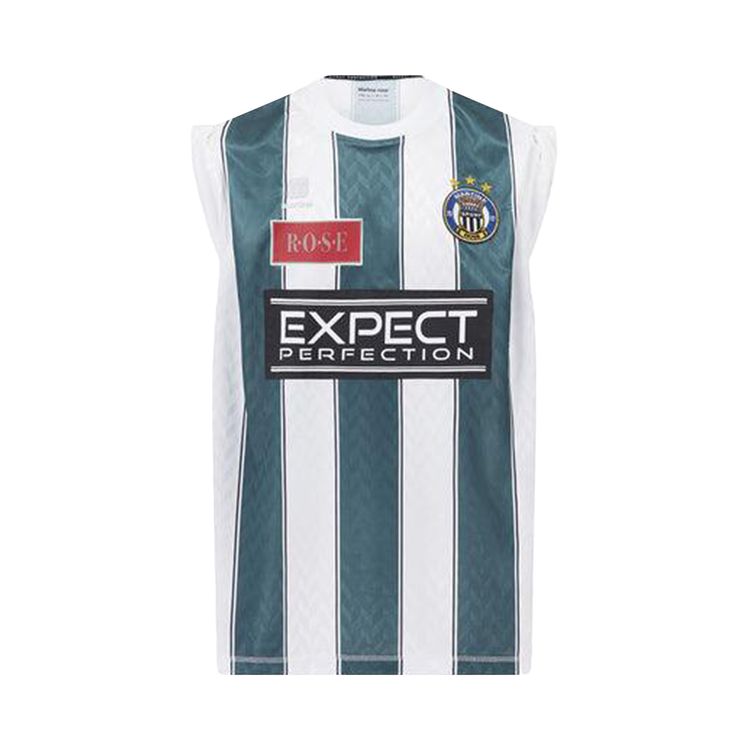 Martine Rose Twist Sleeve Football Top WhiteGreen Stripe