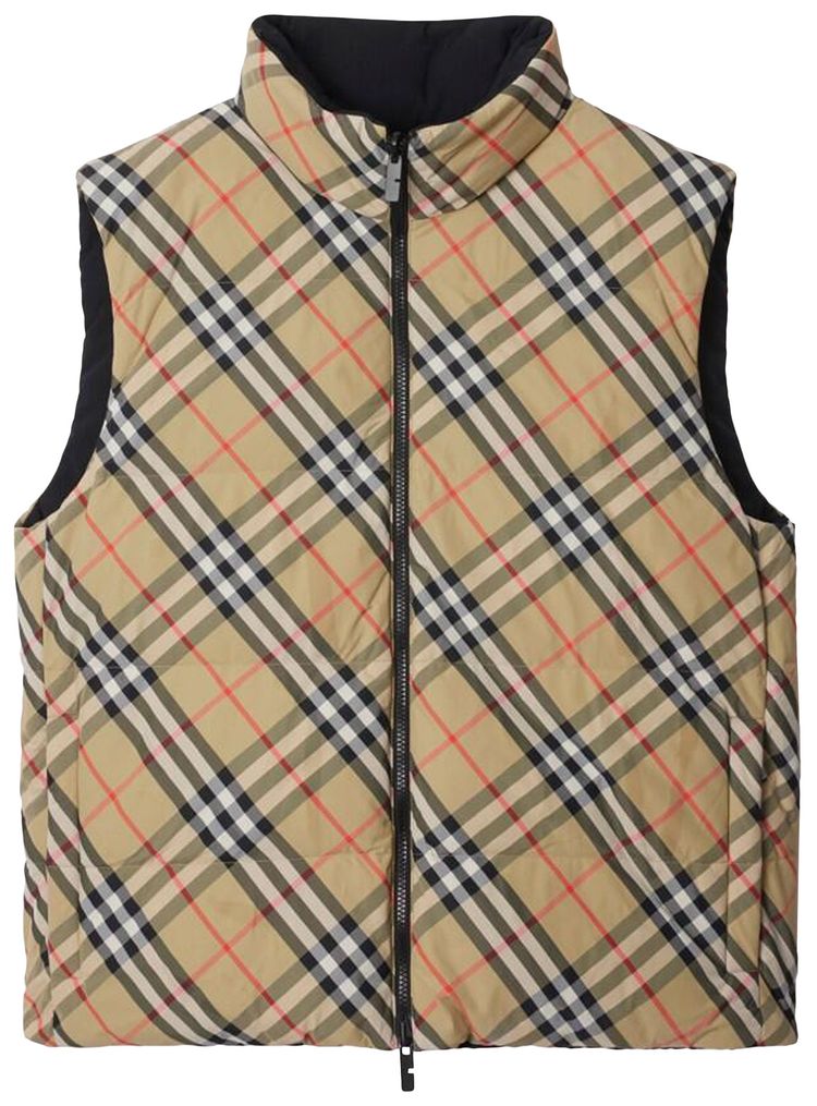 Burberry Nylon Check Packable Hood Gilet Sand