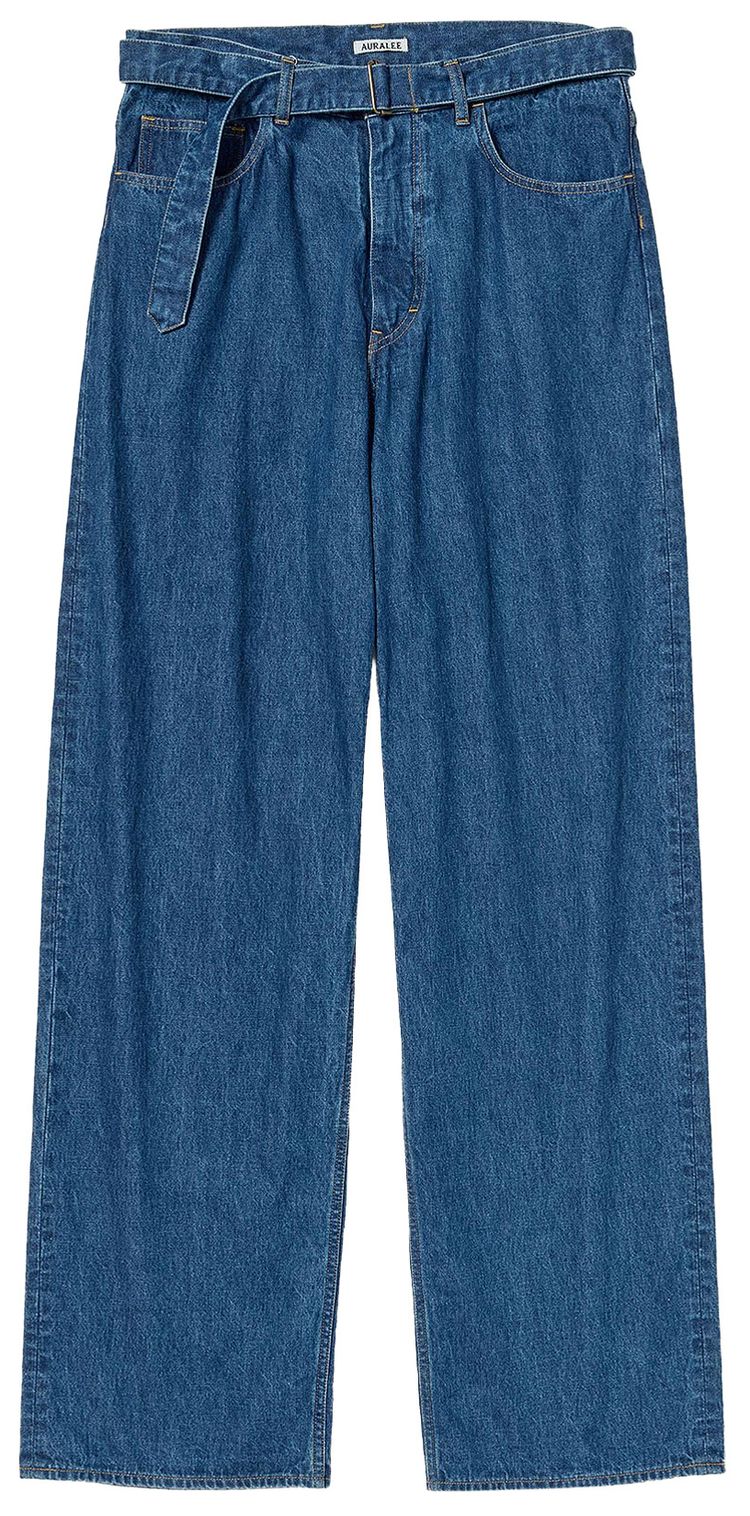 Auralee Selvedge Light Denim Belted Pants Midium Washed Indigo
