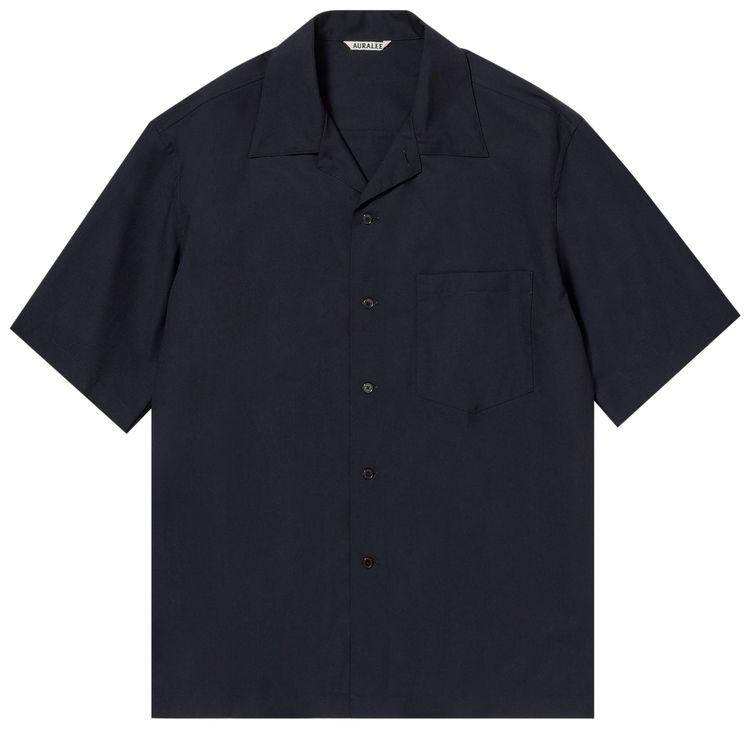 Auralee Super Fine Tropical Wool Open Collar Half Sleeved Shirt Dark Navy