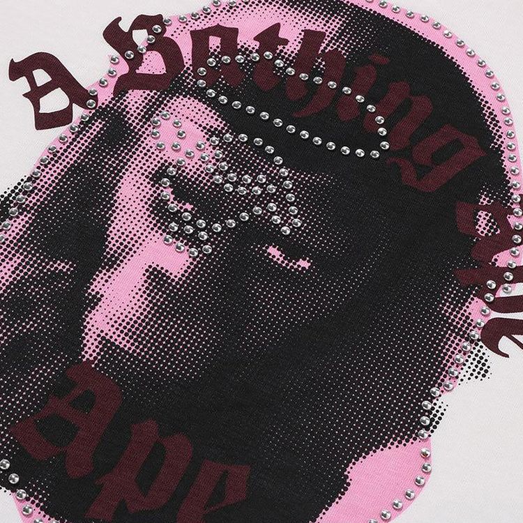 BAPE Garment Dye Rhinestone Ape Head Relaxed Fit Tee Ivory