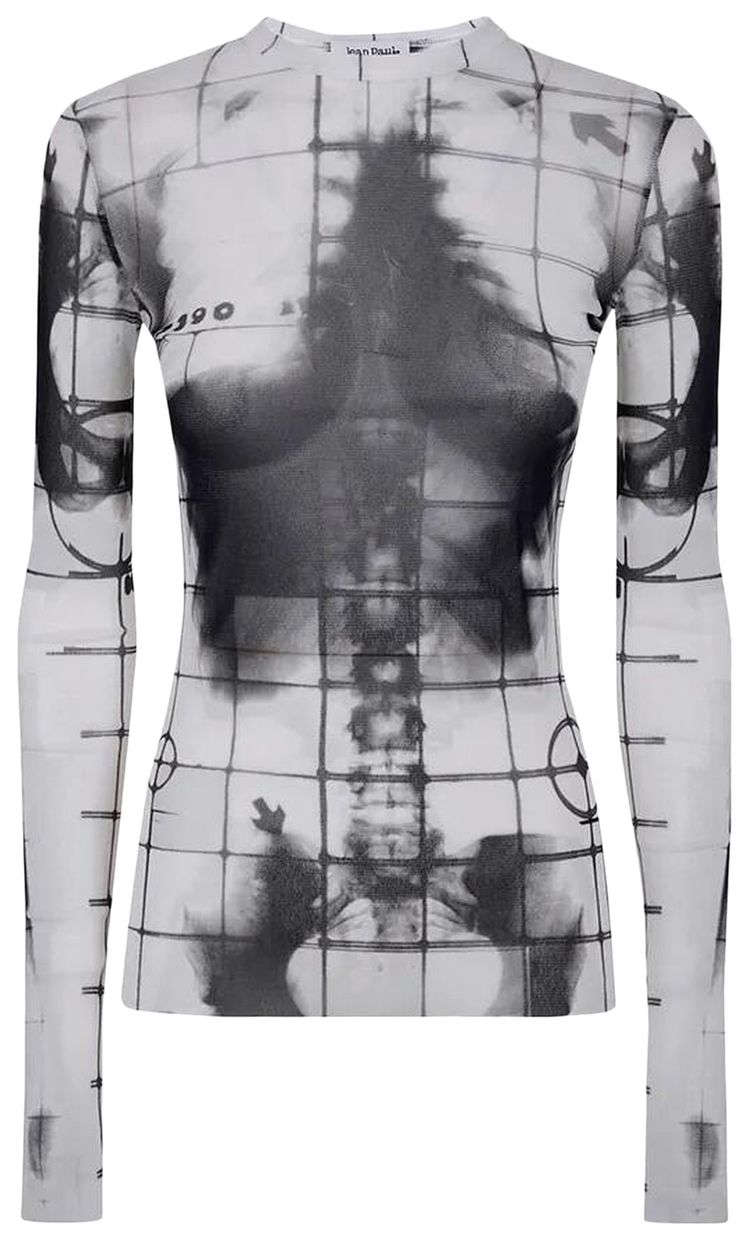 Jean Paul Gaultier Printed Squeletor Mesh Long Sleeve Top WhiteBlack