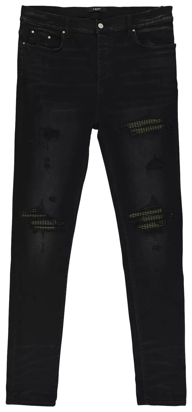 Amiri MX1 Neon Plaid Skinny Jeans Aged Black
