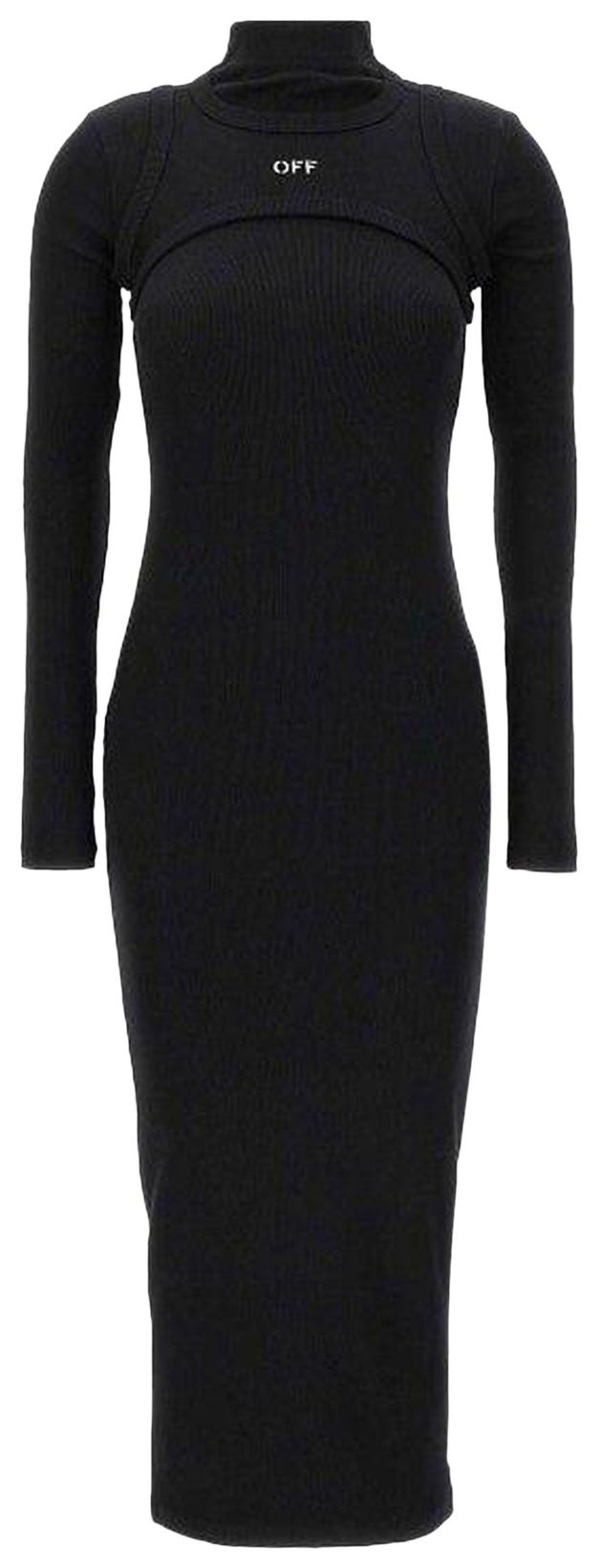 Off White Off Stamp Ribbed Midi Dress Black