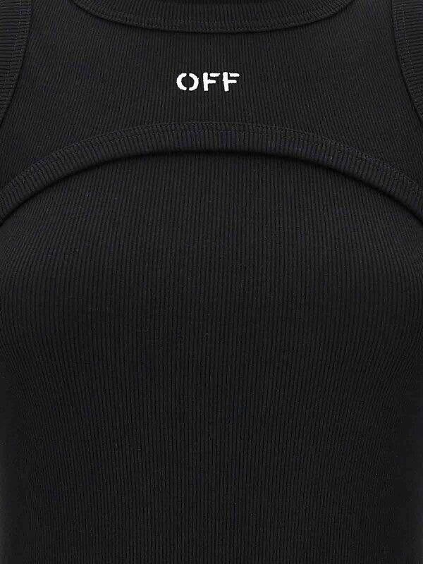 Off White Off Stamp Ribbed Midi Dress Black