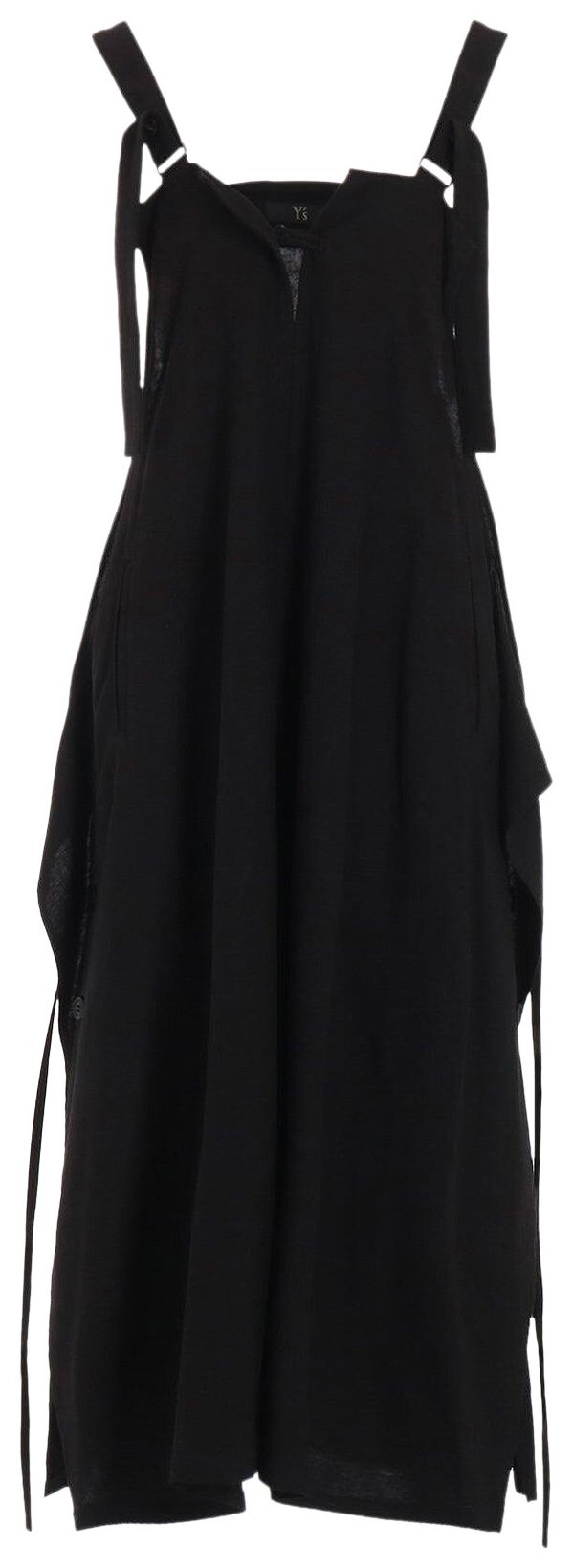 Ys Side Button Shoulder Strap Dress Black