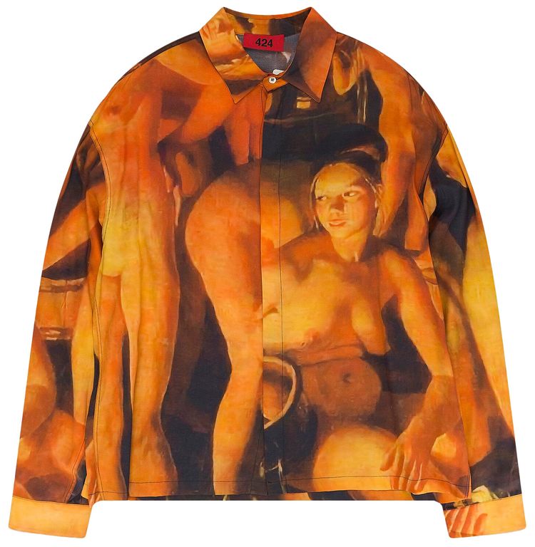 424 Graphic Print Long Sleeve Shirt Orange