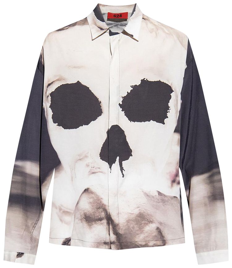 424 Skull Print Long Sleeve Shirt Orange