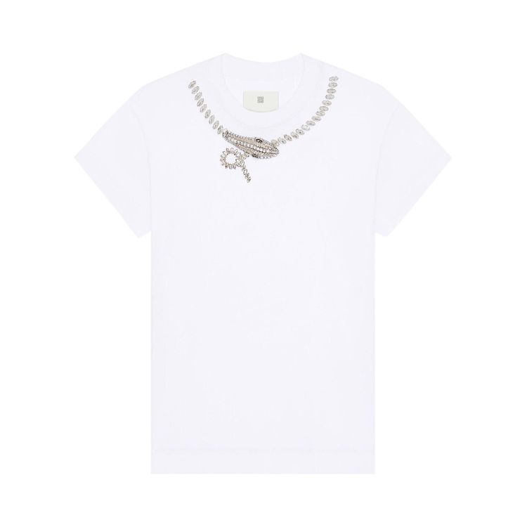 Givenchy Crystals Snake Slim Fit T Shirt White