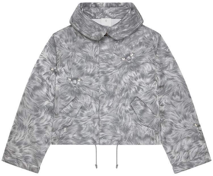 Givenchy Cat Kacquard Short Parka Light Grey Melange