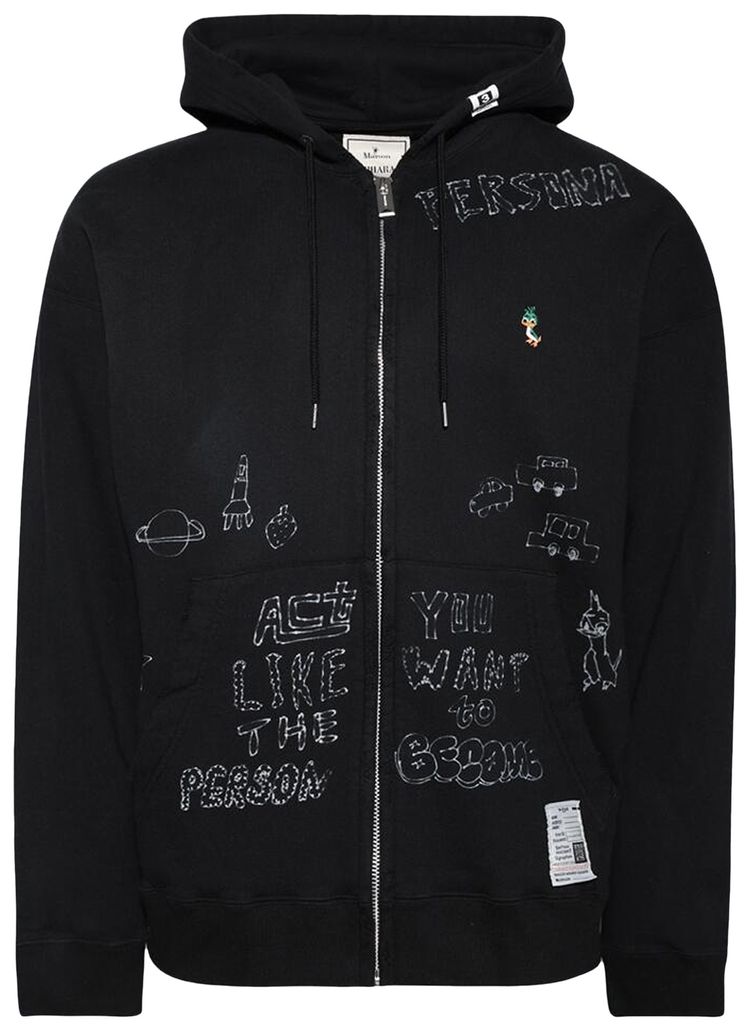 Maison Mihara Yasuhiro Distressed Graffiti Print Zip Up Hoodie Black