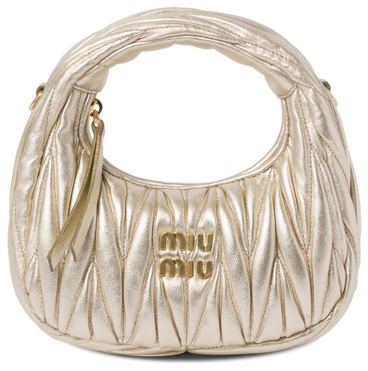 Miu Miu Wander Matelasse Nappa Leather Hobo Mini Bag Pyrite