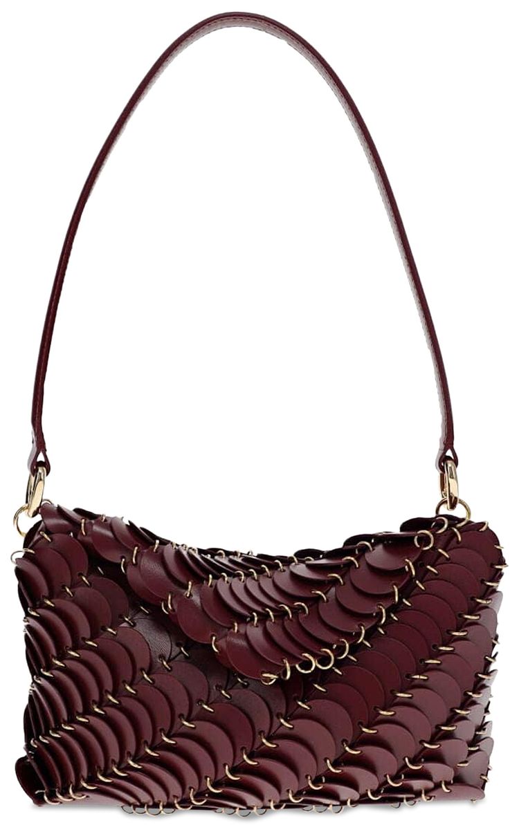 Rabanne Leather Disc Shoulder Bag BurgundyGold