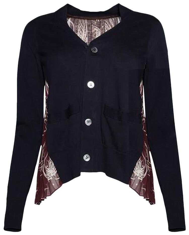 Sacai Dot Flower Print Cardigan NavyBordeaux