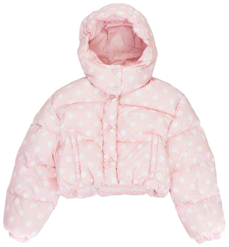 Miu Miu Cropped Printed Nylon Down Jacket PinkWhite
