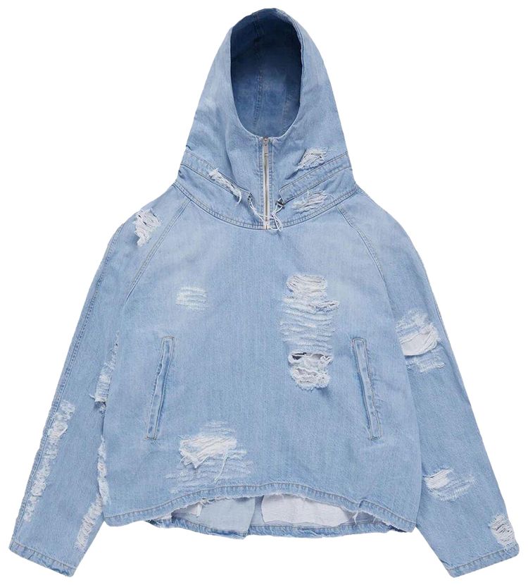 424 Distressed Denim Hooded Jacket Light Blue