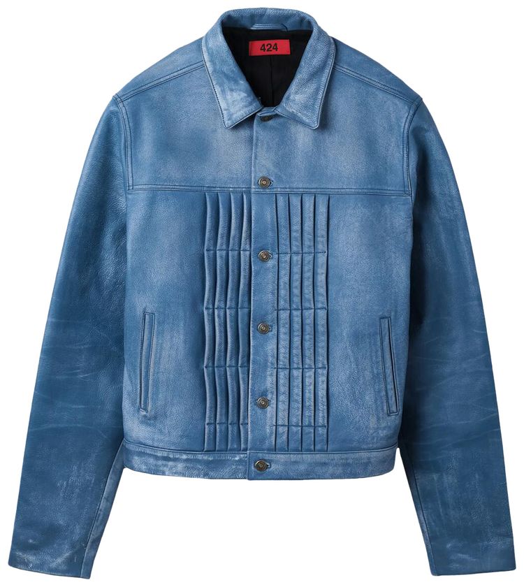 424 Leather Trucker Jacket Blue