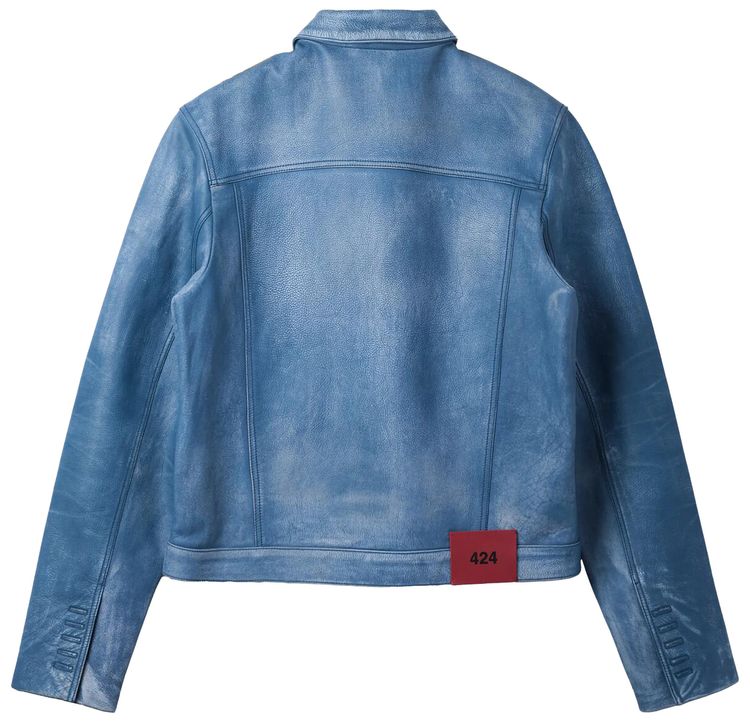 424 Leather Trucker Jacket Blue
