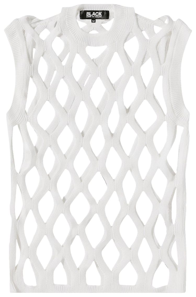 Comme des Garcons Black Open Knit Sleeveless Sweater Vest White