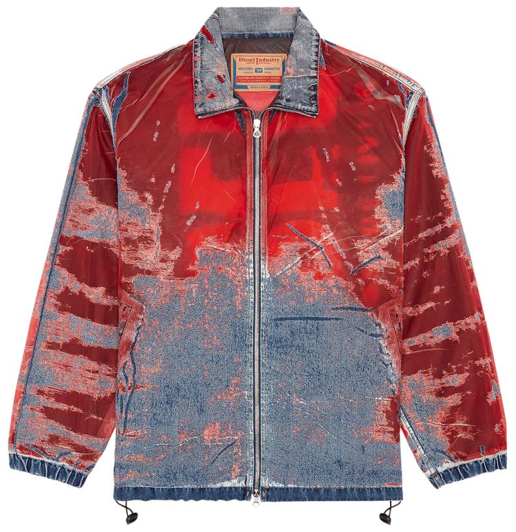 Diesel Mixed Fabric Zip Up Jacket Red