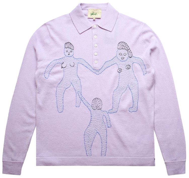 Glass Cypress Cashmere Long Sleeve Polo Purple