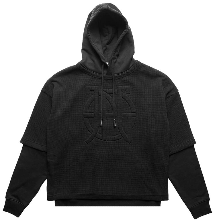 Jean Paul Gaultier Waffle Double Sleeve Oversized Hoodie Black