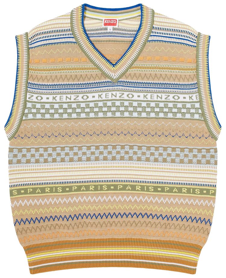 Kenzo Fairisle Knit Vest Beige