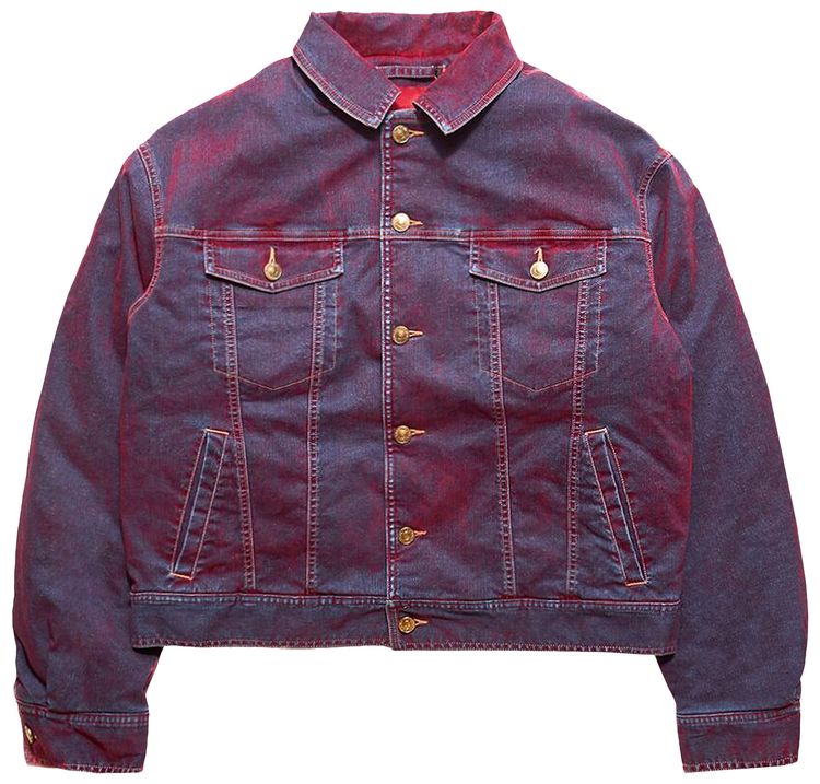 KUSIKOHC Padded Multi Rivet Denim Jacket Red