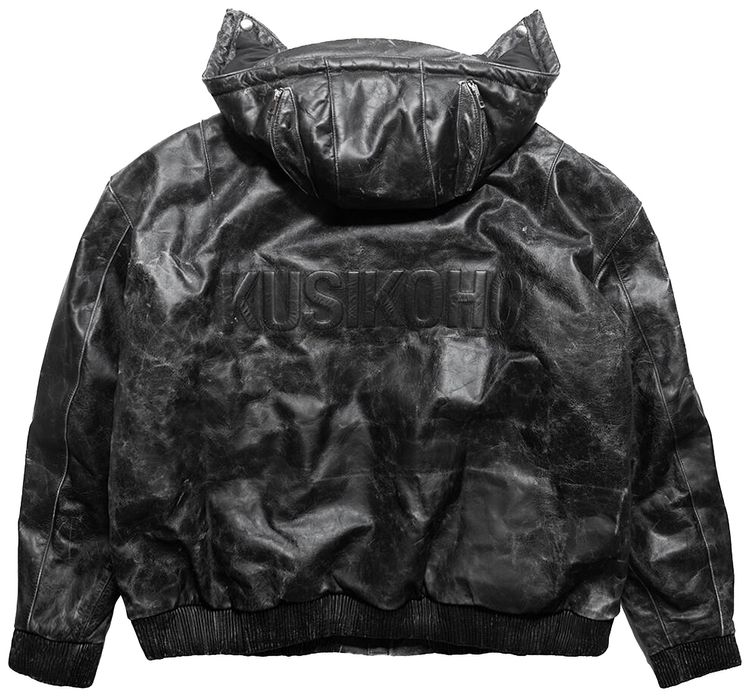 KUSIKOHC Leather Bomber Jacket Black