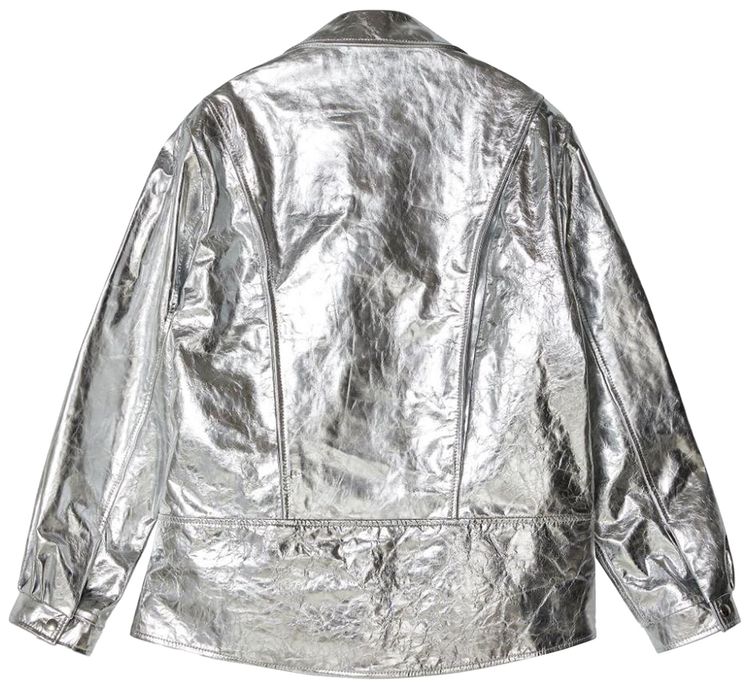 Simone Rocha Puff Sleeve Leather Biker Jacket Silver