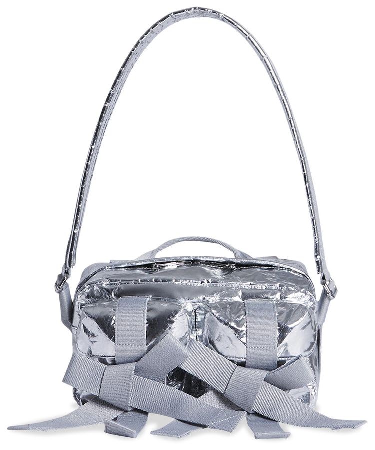 Simone Rocha Classic Crinkle PU Bow Crossbody Bag Silver