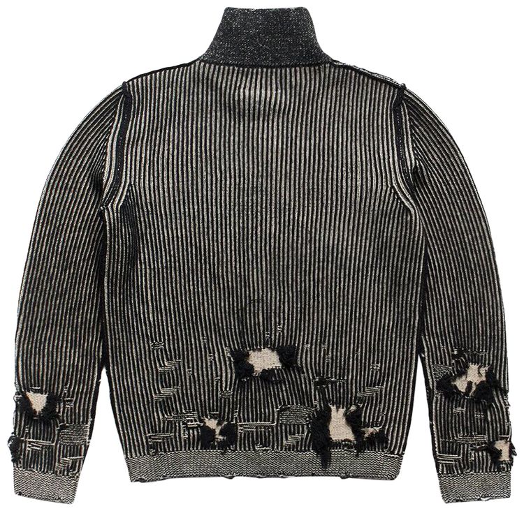 MM6 Maison Margiela Ribbed Bicolor Destroyed Zip Up Sweater Black