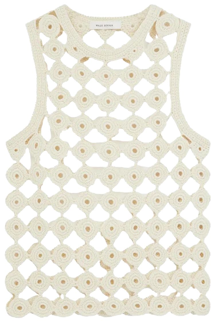 Wales Bonner Stanza Knit Crochet Vest Beige