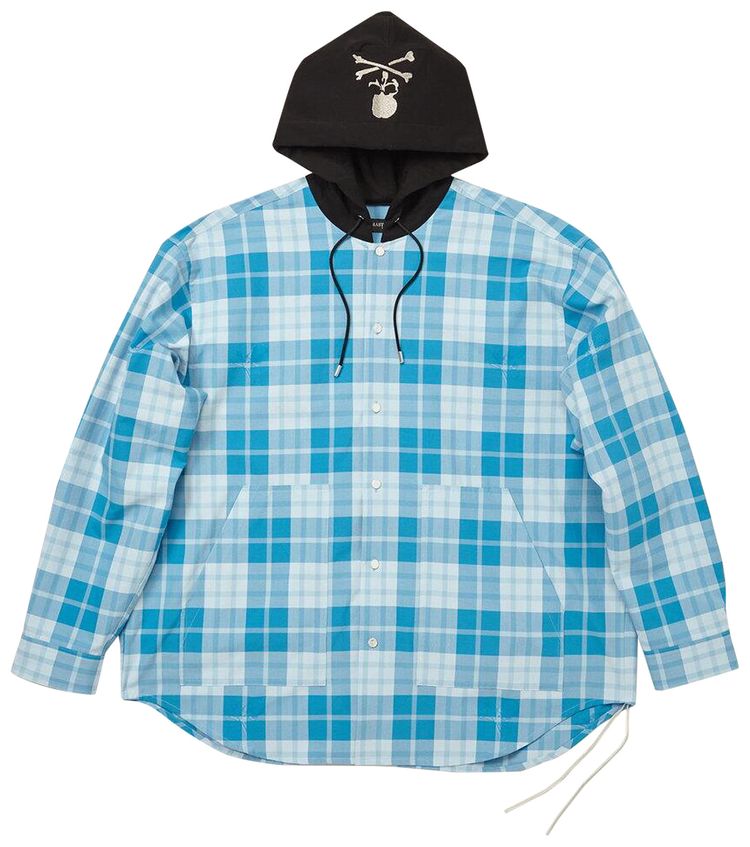 Mastermind World Hooded Plaid Long Sleeve Shirt Sky Blue
