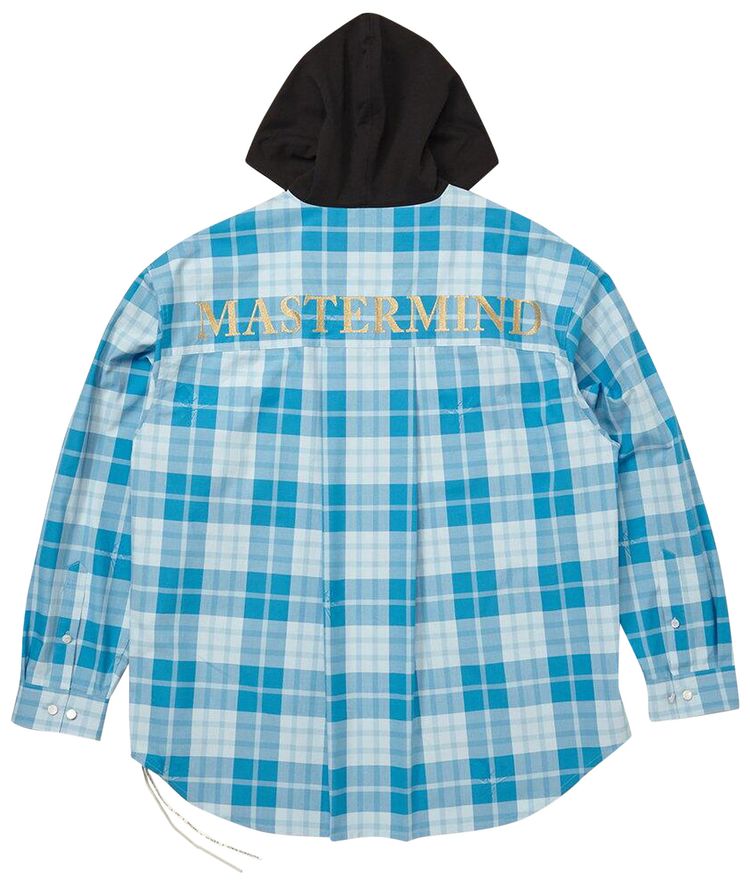 Mastermind World Hooded Plaid Long Sleeve Shirt Sky Blue