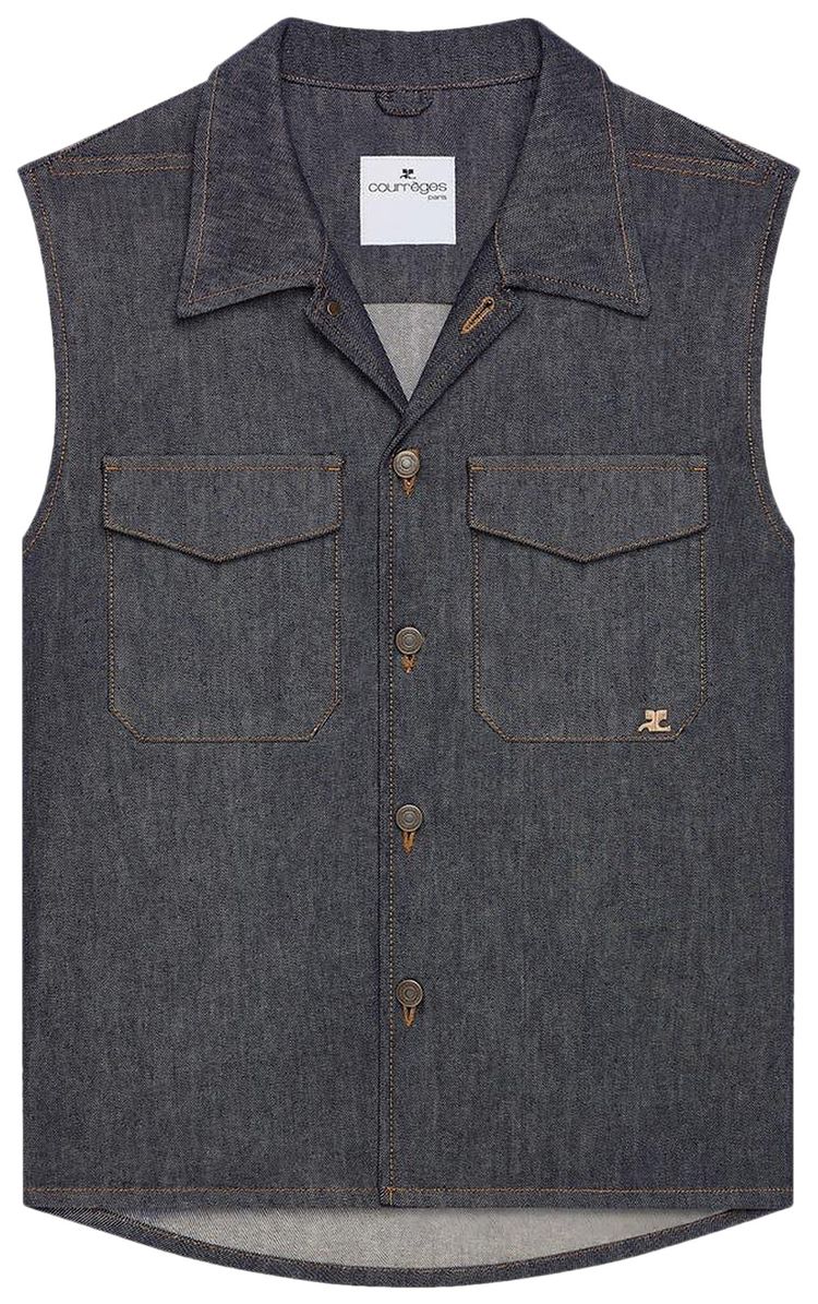 Courreges Utility Denim Sleeveless Shirt Dark Heather Grey