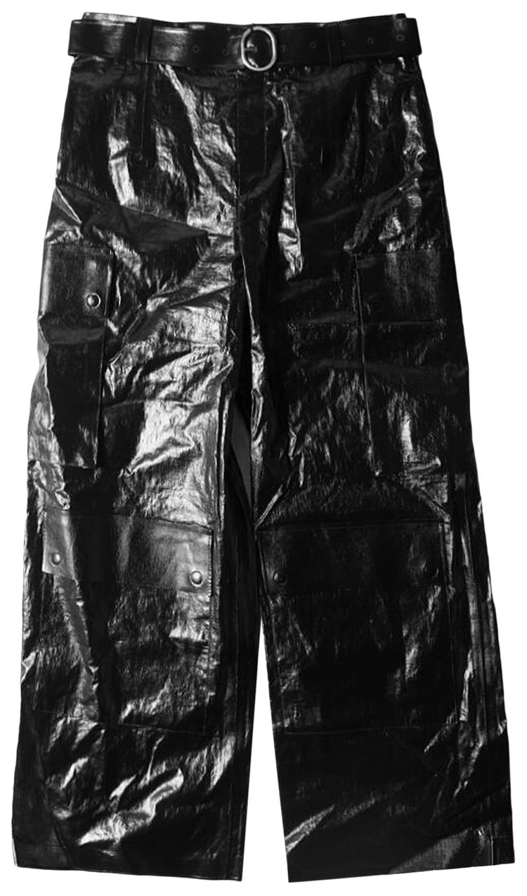 Jil Sander Shiny Coated Linen Trousers Blue