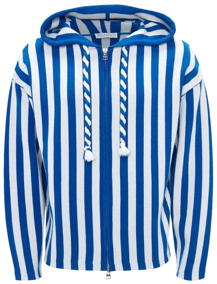 JW Anderson Striped Zipped Front Anchor Hoodie Blue