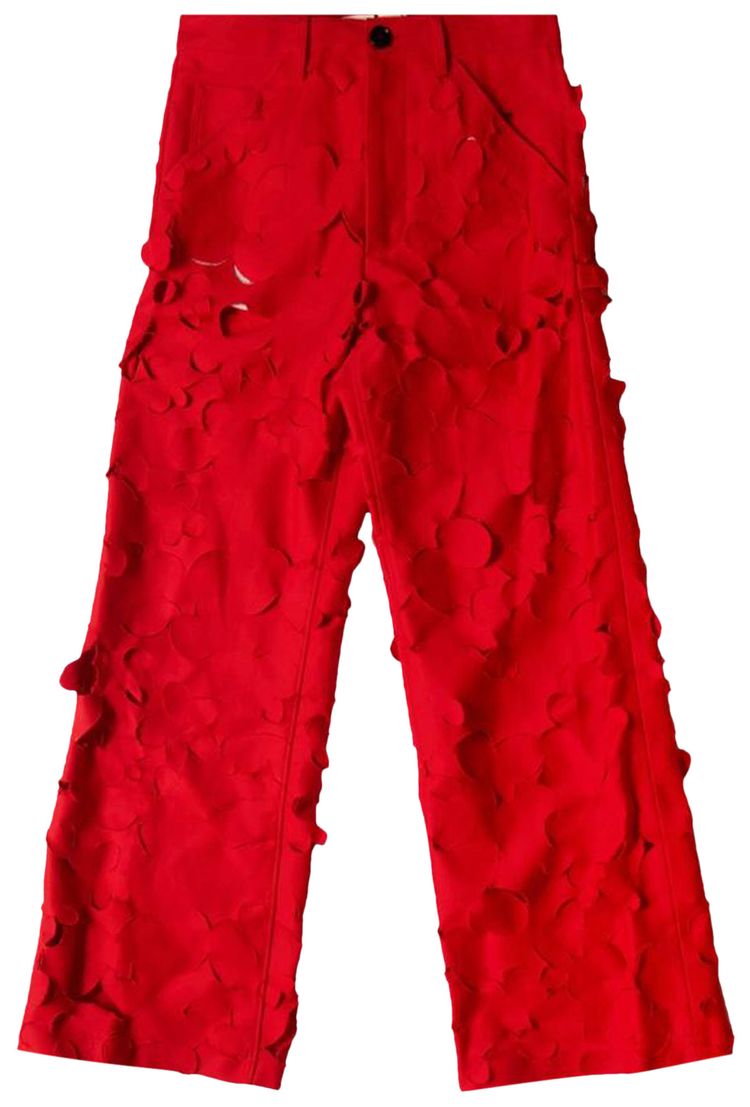 Marni Embroidered Rover Flowers Cut Out Trousers Crimson