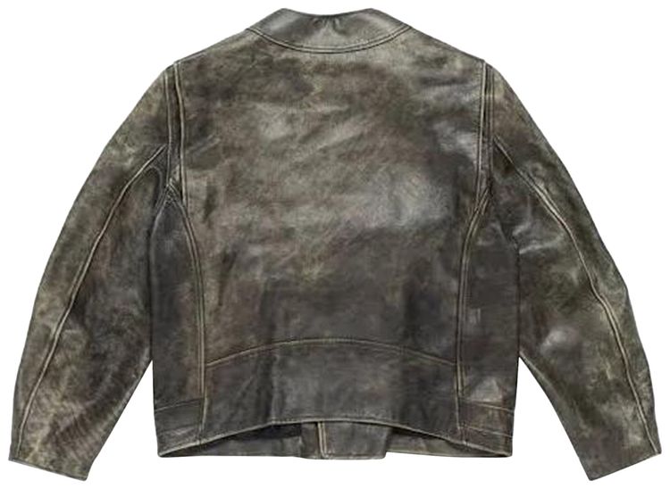 MM6 Maison Margiela Distressed Leather Bomber Jacket Brown