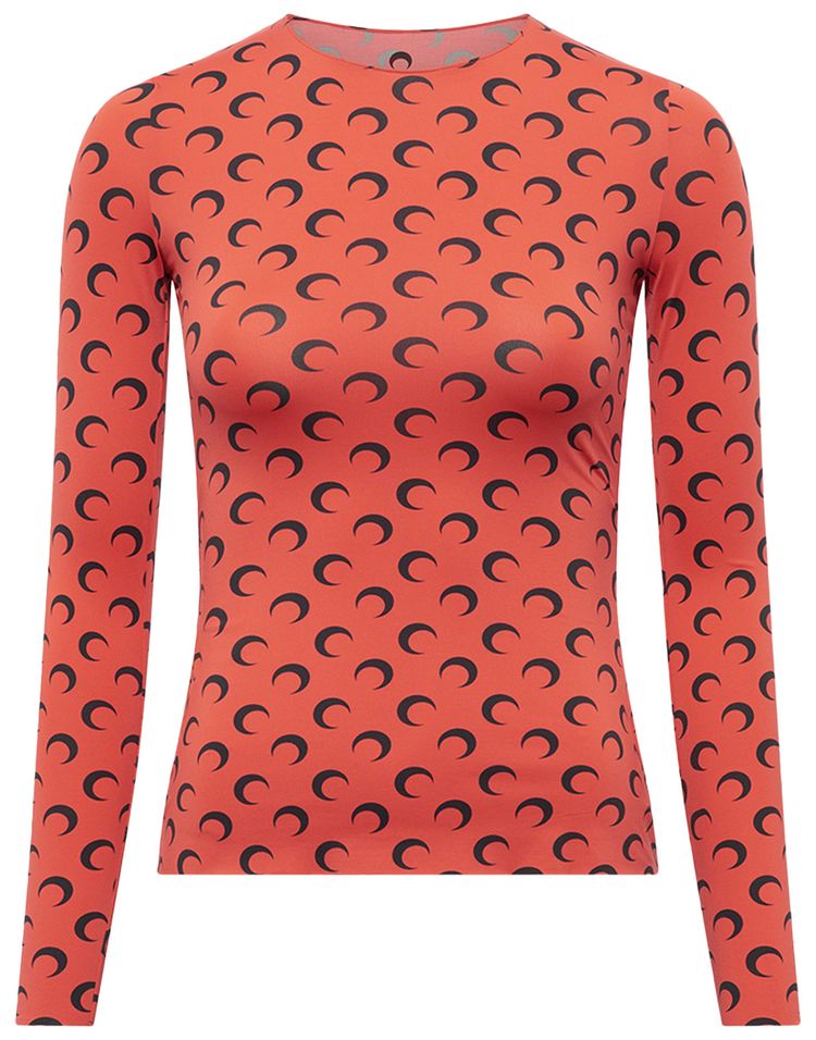 Marine Serre Recycled Moon Jersey Short Sleeve Crewneck Top Red