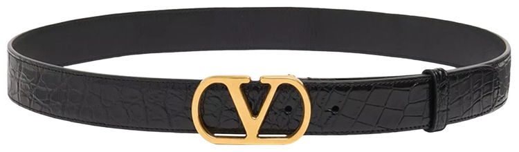 Valentino V Logo Signature Crocodile Belt Black