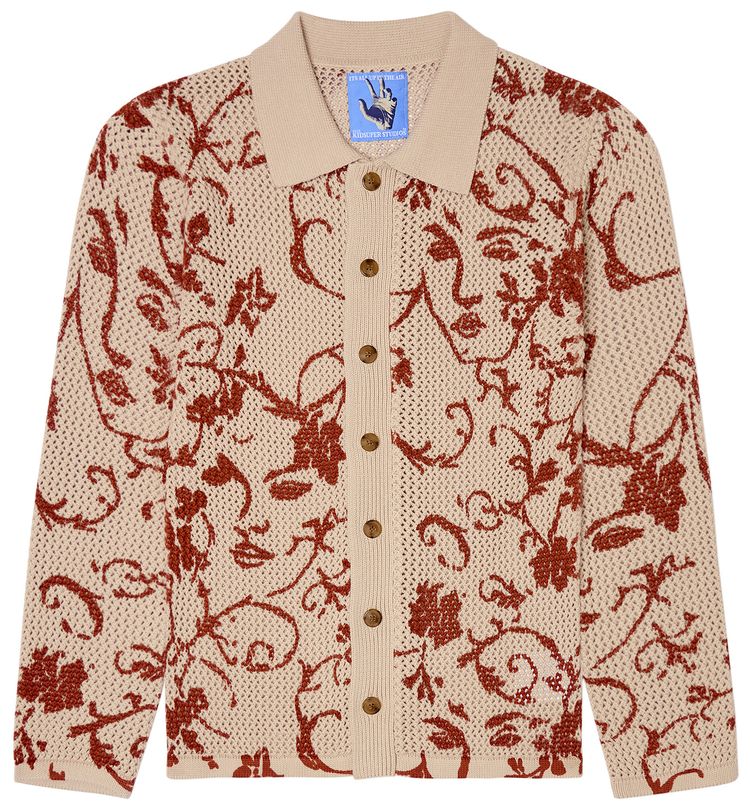 KidSuper Face Floral Open Knit Top Cream