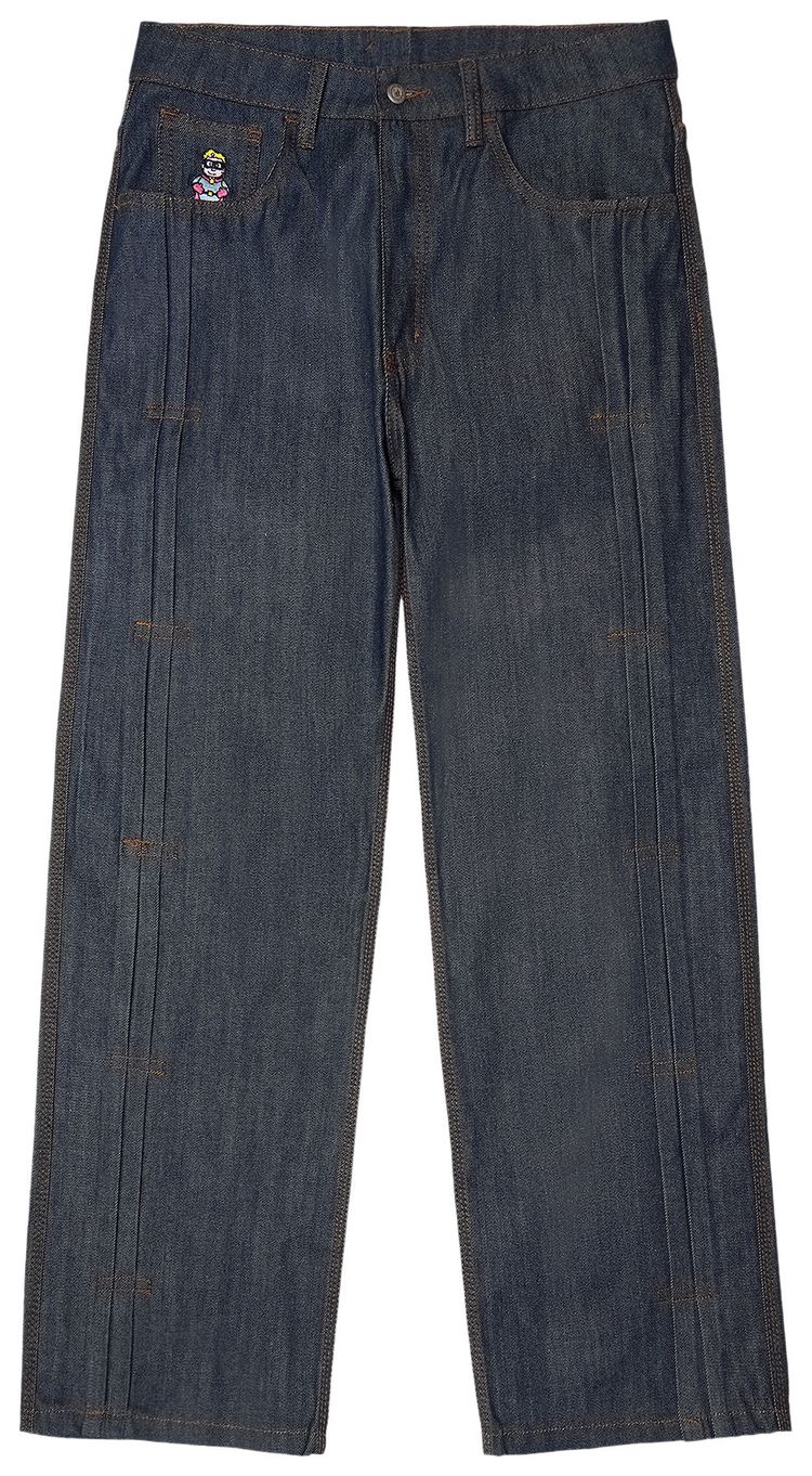KidSuper Raw Denim Pleated Jeans Indigo