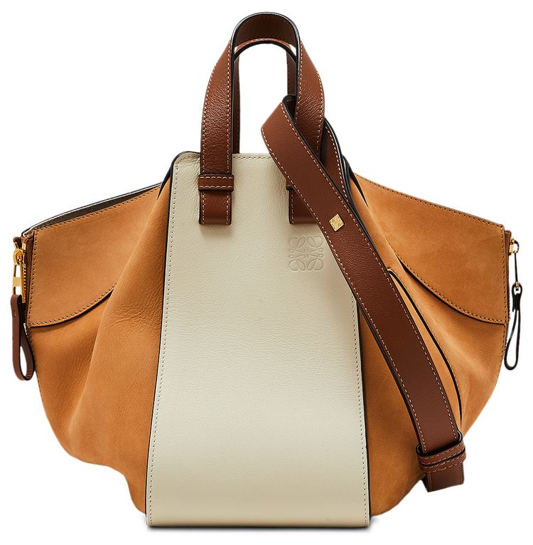 Loewe Hammock Leather Handbag BrownWhiteBeige