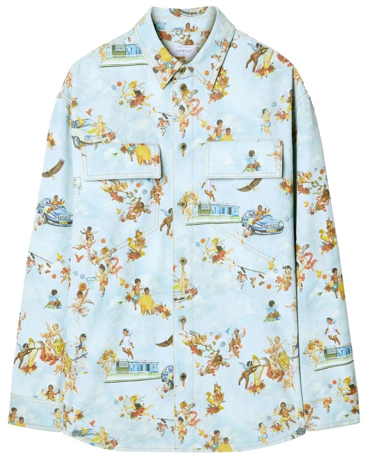 Off White Fresco Print Denim Shirt Multicolor